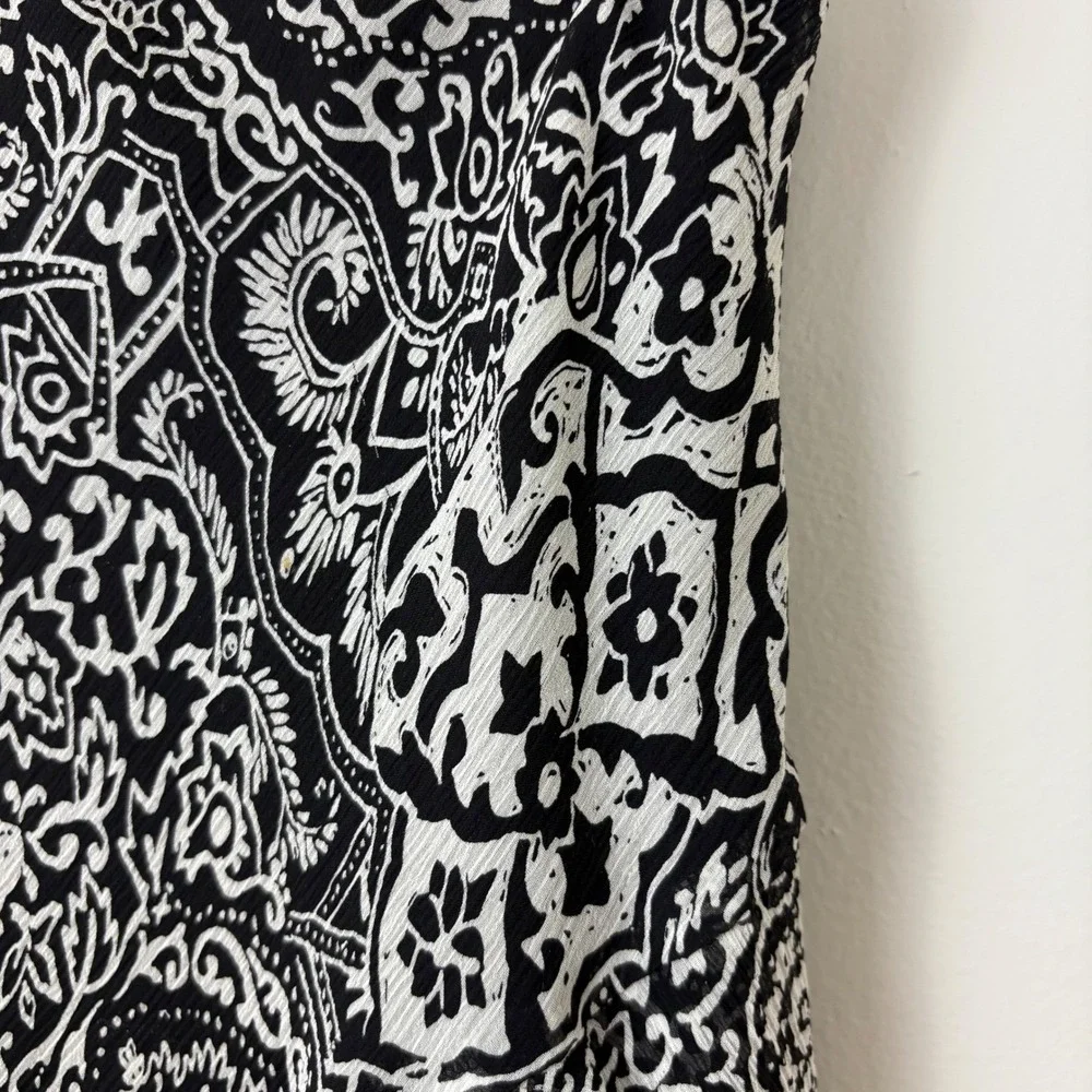 Lauren Ralph Lauren Silk Black‎ Beige Skirt Flowy Dark Fairy Tiered Vintage Sz M